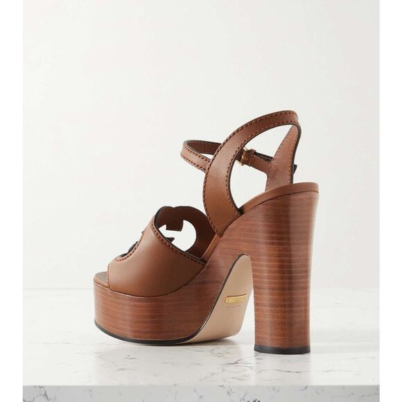 Brand new with box Gucci brown Leather Sandals with GG Logo cut size 10.5 - Picture 2 of 12